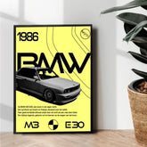 classic 1986 BMW M3 E30 illustration metal poster - wall art